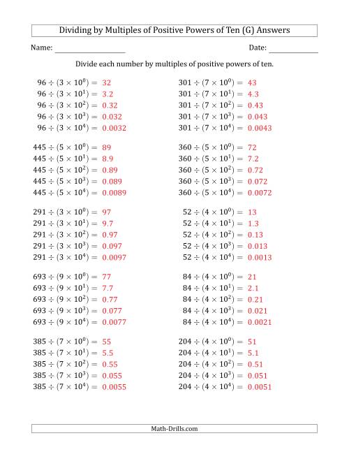 The Learning to Divide Numbers (Quotients Range 10 to 99) by Multiples of Positive Powers of Ten in Exponent Form (G) Math Worksheet Page 2