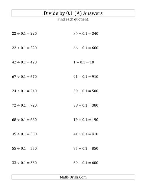 The Dividing Whole Numbers by 0.1 (All) Math Worksheet Page 2