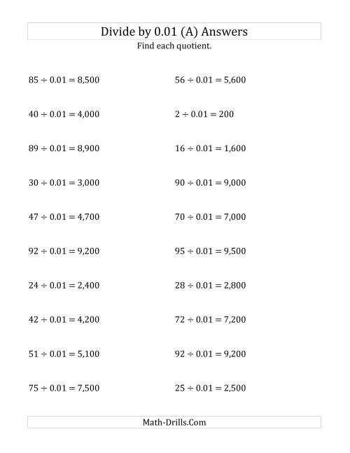 The Dividing Whole Numbers by 0.01 (All) Math Worksheet Page 2