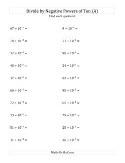 Dividing Whole Numbers by Negative Powers of Ten (Exponent Form)