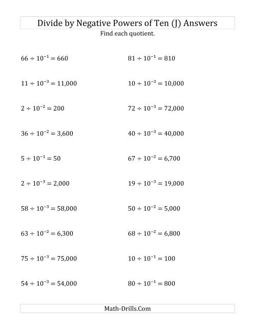 The Dividing Whole Numbers by Negative Powers of Ten (Exponent Form) (J) Math Worksheet Page 2