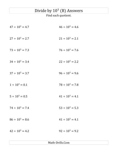 The Dividing Whole Numbers by 10<sup>1</sup> (B) Math Worksheet Page 2