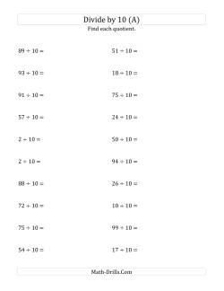 Dividing Whole Numbers by 10