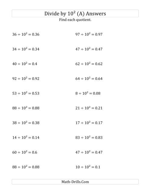 The Dividing Whole Numbers by 10<sup>2</sup> (All) Math Worksheet Page 2