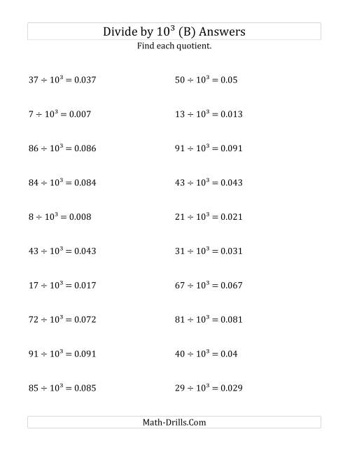 The Dividing Whole Numbers by 10<sup>3</sup> (B) Math Worksheet Page 2