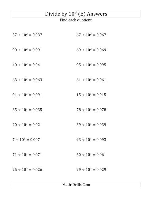 The Dividing Whole Numbers by 10<sup>3</sup> (E) Math Worksheet Page 2