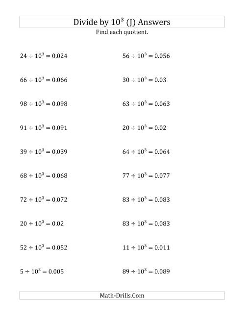 The Dividing Whole Numbers by 10<sup>3</sup> (J) Math Worksheet Page 2