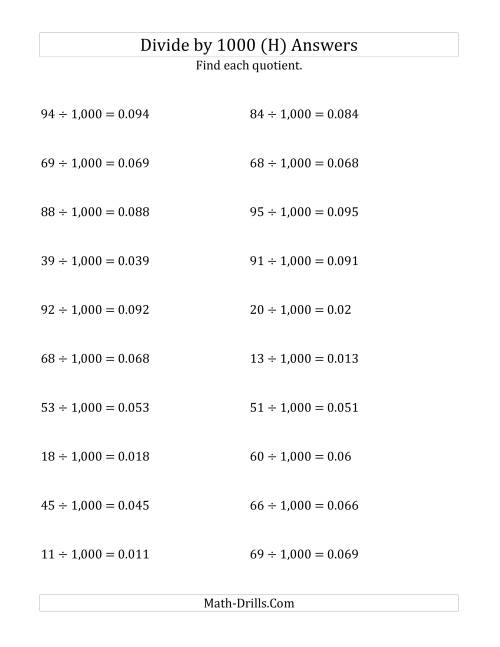 The Dividing Whole Numbers by 1,000 (H) Math Worksheet Page 2
