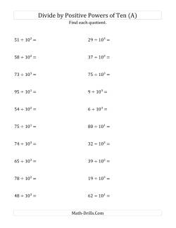 Dividing Whole Numbers by Positive Powers of Ten (Exponent Form)