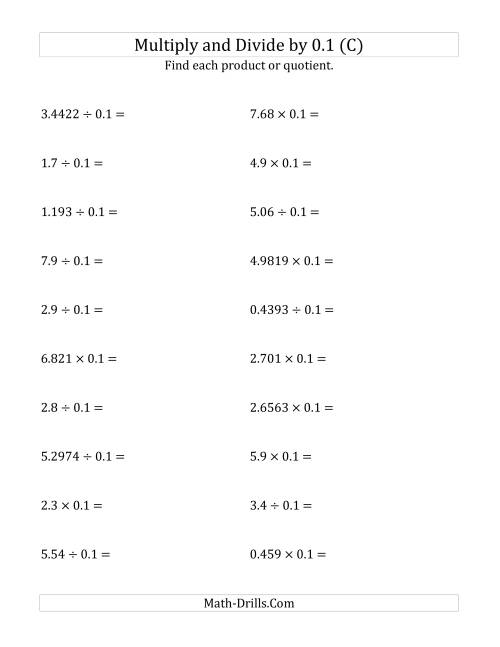 The Multiplying and Dividing Decimals by 0.1 (C) Math Worksheet