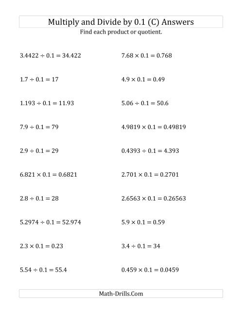 The Multiplying and Dividing Decimals by 0.1 (C) Math Worksheet Page 2