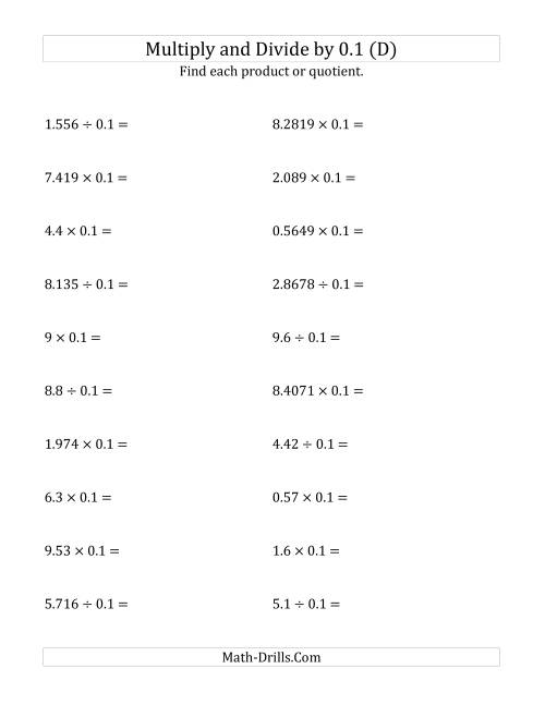 The Multiplying and Dividing Decimals by 0.1 (D) Math Worksheet