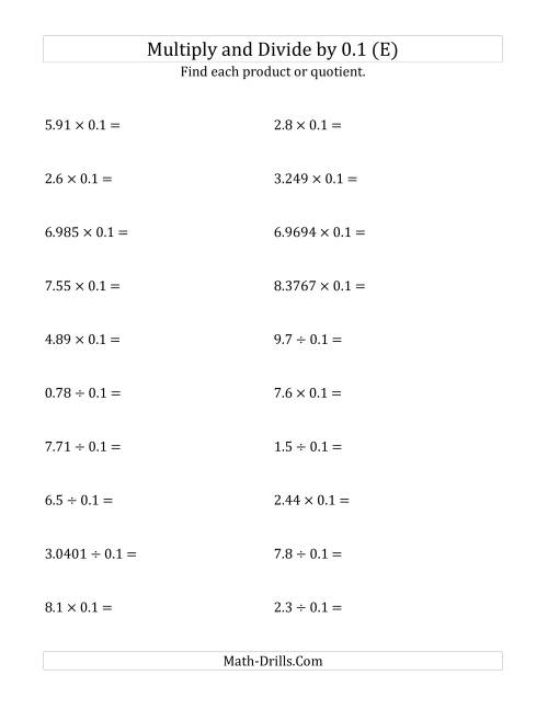 The Multiplying and Dividing Decimals by 0.1 (E) Math Worksheet
