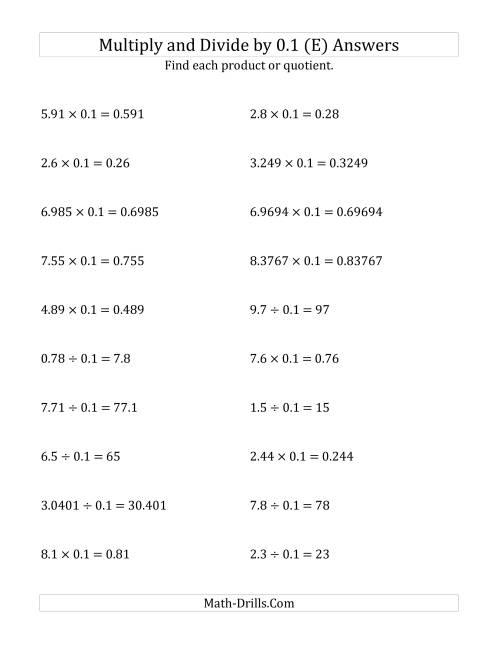 The Multiplying and Dividing Decimals by 0.1 (E) Math Worksheet Page 2