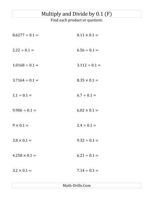 The Multiplying and Dividing Decimals by 0.1 (F) Math Worksheet