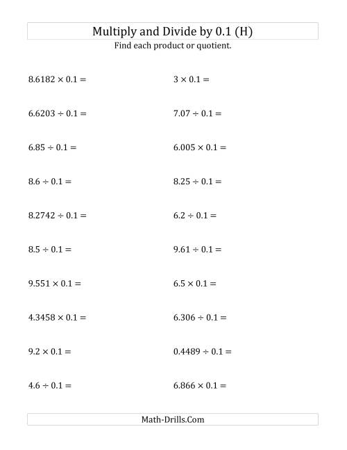 The Multiplying and Dividing Decimals by 0.1 (H) Math Worksheet