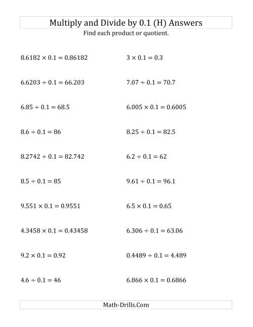 The Multiplying and Dividing Decimals by 0.1 (H) Math Worksheet Page 2