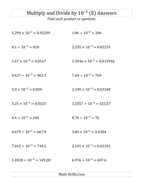 The Multiplying and Dividing Decimals by 10<sup>-2</sup> (E) Math Worksheet Page 2