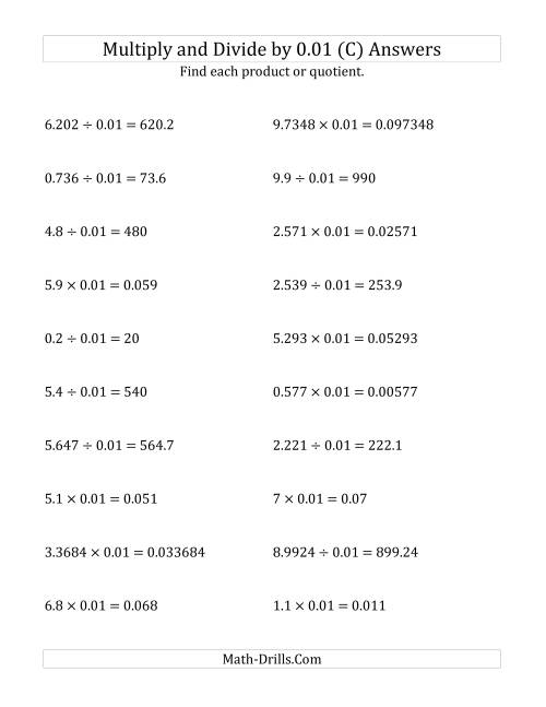 The Multiplying and Dividing Decimals by 0.01 (C) Math Worksheet Page 2