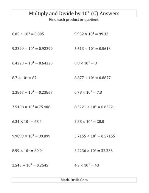 The Multiplying and Dividing Decimals by 10<sup>1</sup> (C) Math Worksheet Page 2