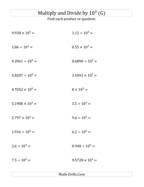 The Multiplying and Dividing Decimals by 10<sup>3</sup> (G) Math Worksheet