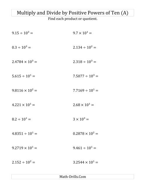 Multiplying And Dividing Decimals By Positive Powers Of Ten Exponent 