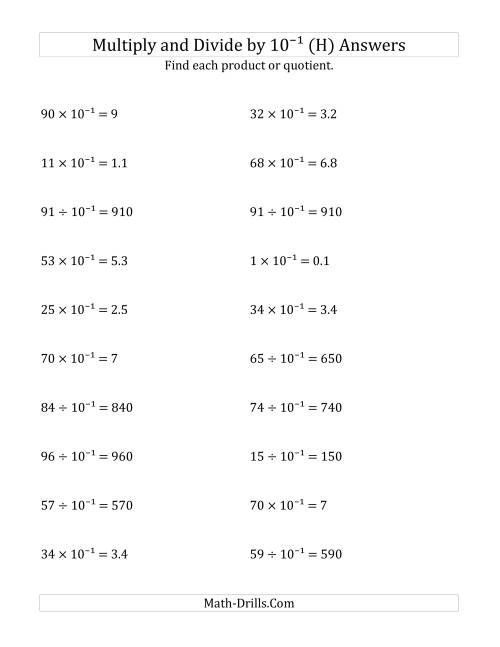 The Multiplying and Dividing Whole Numbers by 10<sup>-1</sup> (H) Math Worksheet Page 2