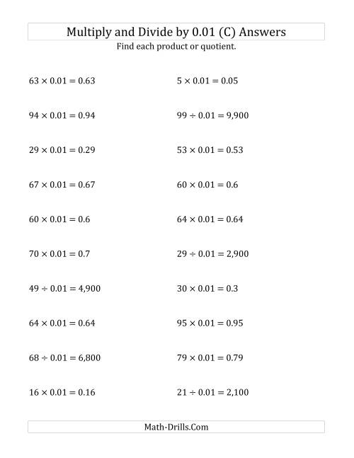 The Multiplying and Dividing Whole Numbers by 0.01 (C) Math Worksheet Page 2