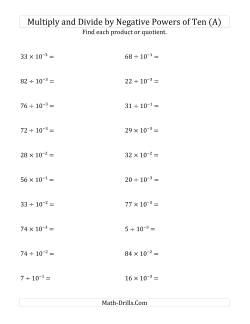 Multiplying and Dividing Whole Numbers by Negative Powers of Ten (Exponent Form)