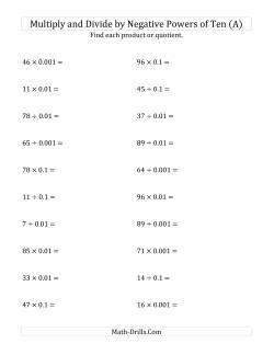 Multiplying and Dividing Whole Numbers by Negative Powers of Ten (Standard Form)