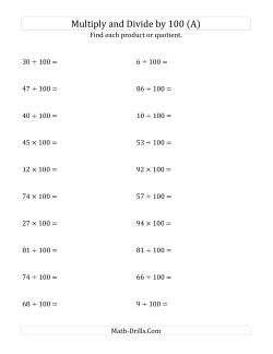 Multiplying and Dividing Whole Numbers by 100