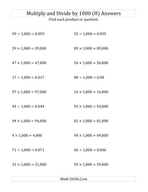 The Multiplying and Dividing Whole Numbers by 1,000 (H) Math Worksheet Page 2
