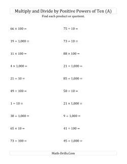 Multiplying and Dividing Whole Numbers by Positive Powers of Ten (Standard Form)