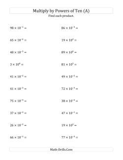 Multiplying Whole Numbers by All Powers of Ten (Exponent Form)