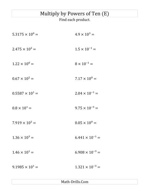 The Multiplying Decimals by All Powers of Ten (Exponent Form) (E) Math Worksheet