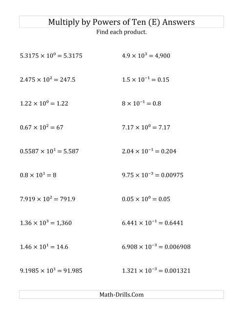 The Multiplying Decimals by All Powers of Ten (Exponent Form) (E) Math Worksheet Page 2