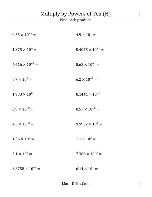 The Multiplying Decimals by All Powers of Ten (Exponent Form) (H) Math Worksheet
