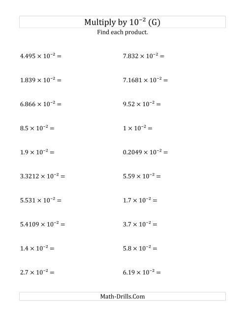 The Multiplying Decimals by 10<sup>-2</sup> (G) Math Worksheet