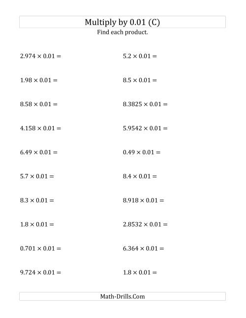 The Multiplying Decimals by 0.01 (C) Math Worksheet