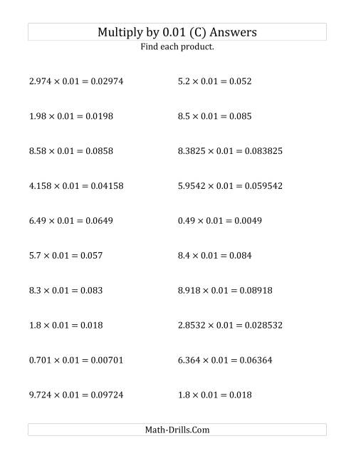 The Multiplying Decimals by 0.01 (C) Math Worksheet Page 2