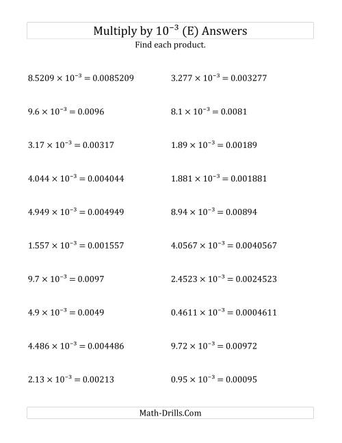 The Multiplying Decimals by 10<sup>-3</sup> (E) Math Worksheet Page 2