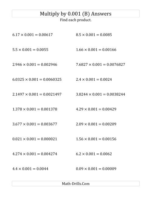 The Multiplying Decimals by 0.001 (B) Math Worksheet Page 2