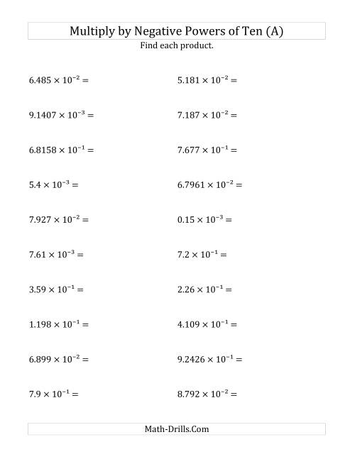 Multiplying Decimals By Negative Powers Of Ten Exponent Form A 