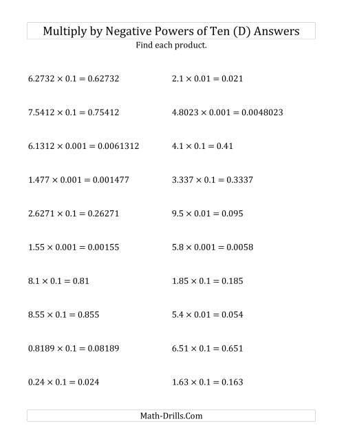 The Multiplying Decimals by Negative Powers of Ten (Standard Form) (D) Math Worksheet Page 2