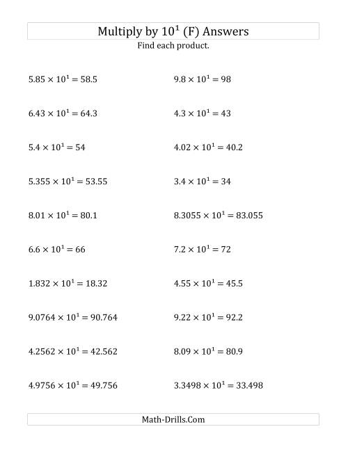 The Multiplying Decimals by 10<sup>1</sup> (F) Math Worksheet Page 2