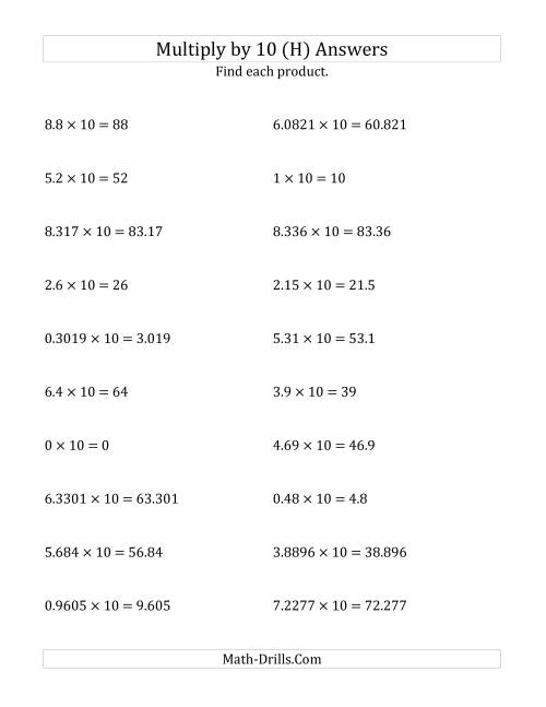The Multiplying Decimals by 10 (H) Math Worksheet Page 2