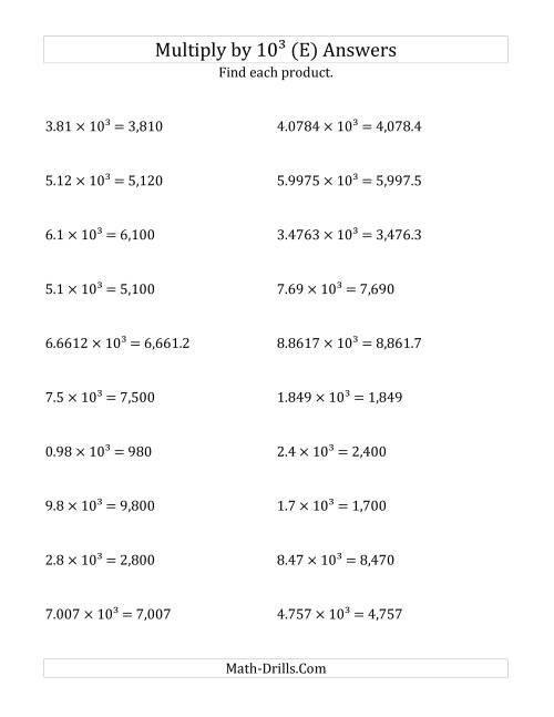 The Multiplying Decimals by 10<sup>3</sup> (E) Math Worksheet Page 2