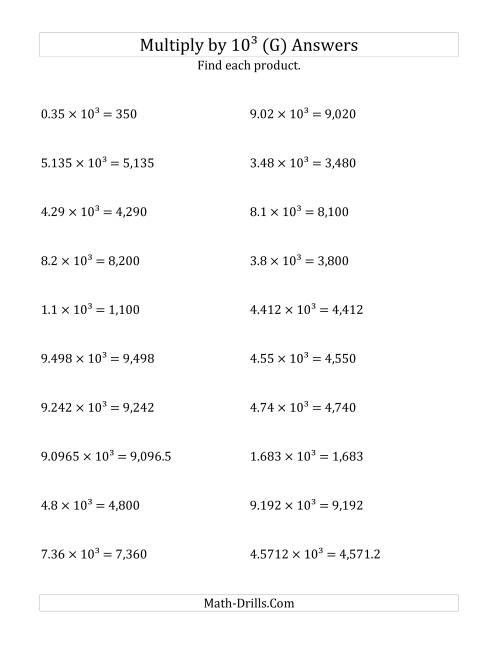 The Multiplying Decimals by 10<sup>3</sup> (G) Math Worksheet Page 2