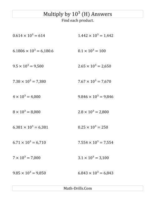 The Multiplying Decimals by 10<sup>3</sup> (H) Math Worksheet Page 2