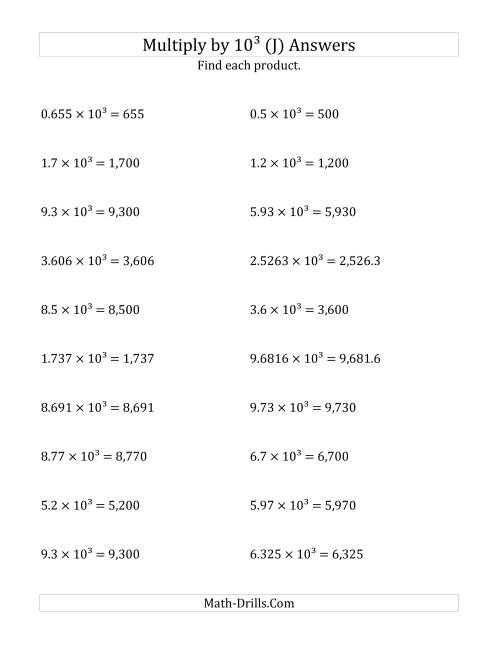 The Multiplying Decimals by 10<sup>3</sup> (J) Math Worksheet Page 2
